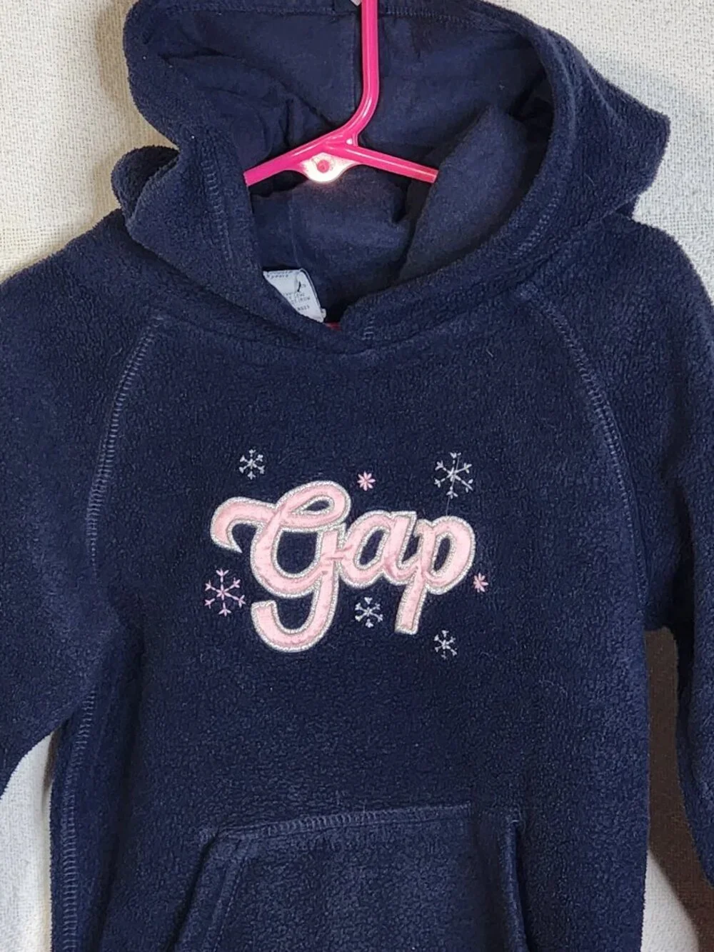 Baby Gap Vtg Navy Fleece Pink Silver Logo Embroidered Snowflakes Hoodie Size 5T